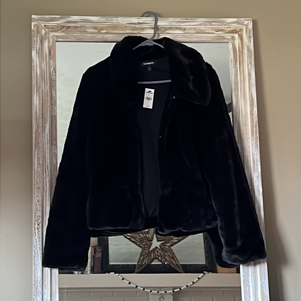 Express Black Faux Fur Jacket